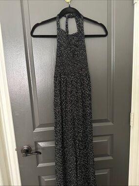 Black Halter Maxi Jumper with White Speckle Print